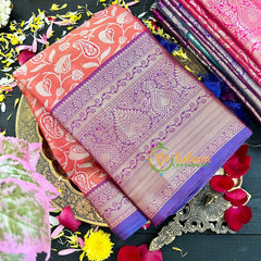 Orange with Blue Semi Benarasi Saree-VS173