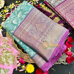 Blue with Purple Semi Benarasi Saree-VS171