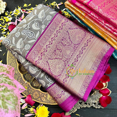 Grey Semi Benarasi Saree with Majenta Border-VS168