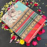 Pastel Blue Semi Tussar Pastel Floral Saree-VS162