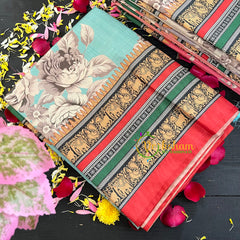 Pastel Blue Semi Tussar Pastel Floral Saree-VS162