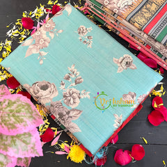 Pastel Blue Semi Tussar Pastel Floral Saree-VS162