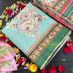 Pastel Blue Semi Tussar Pastel Floral Saree-VS162