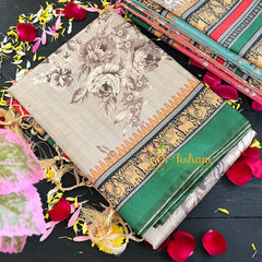 Pastel Brown Semi Tussar Pastel Floral Saree-VS161