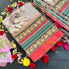 Grey Semi Tussar Pastel Floral Saree-VS160