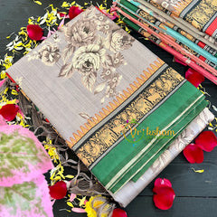 Grey Semi Tussar Pastel Floral Saree-VS160
