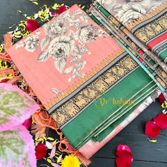 Pastel Orange Semi Tussar Pastel Floral Saree-VS159