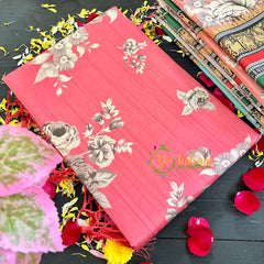 Pastel Red Semi Tussar Pastel Floral Saree-VS158