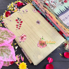 Light Yellow Semi Tussar Pastel Floral Saree-VS156