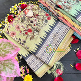 Light Yellow Semi Tussar Pastel Floral Saree-VS156