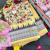 Pastel Yellow Semi Tussar Pastel Floral Saree-VS155
