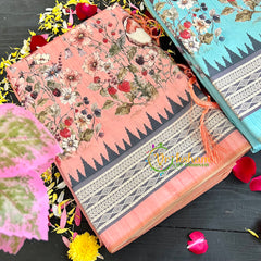 Peach Semi Tussar Pastel Floral Saree-VS154