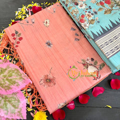 Peach Semi Tussar Pastel Floral Saree-VS154