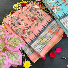 Pastel Pink Semi Tussar Pastel Floral Saree-VS153
