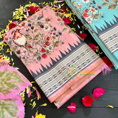 Pastel Pink Semi Tussar Pastel Floral Saree-VS153