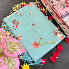 Pastel Blue Semi Tussar Pastel Floral Saree-VS152