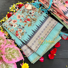Pastel Blue Semi Tussar Pastel Floral Saree-VS152