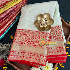 Half White with Red Kanchi Silk Saree-VS208
