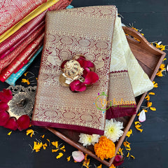 Half White with Maroon Kanchi Silk Saree-VS210