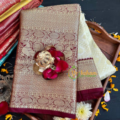 Half White with Maroon Kanchi Silk Saree-VS210