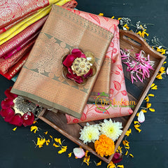 Pastel Pink Silk Saree with Sage Green Border-VS209