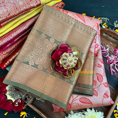 Pastel Pink Silk Saree with Sage Green Border-VS209