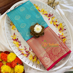 Sea Blue with Red Border Silk Saree-VS357