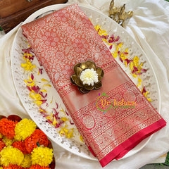 Peach with Maroon Border Silk Saree-VS352