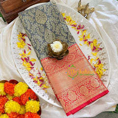 Grey Black with Red Border Silk Saree-VS354