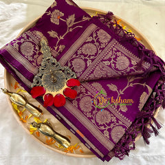 Purple Semi Benarasi Saree -VS1004