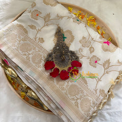 White Semi Benarasi Saree -VS1017