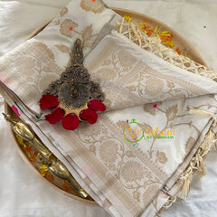 White Semi Benarasi Saree -VS1017