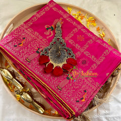 Rani Pink Semi Benarasi Saree -kattam -VS1009