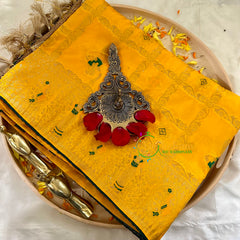 Marigold Yellow Semi Benarasi Saree -Kattam -VS1013
