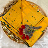 Marigold Yellow Semi Benarasi Saree -Kattam -VS1013