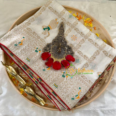 Half White Semi Benarasi Saree -Kattam-VS1014