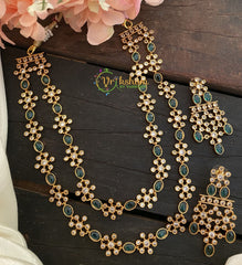 Premium AD Stone Layered Short Neckpiece -Green -G2426