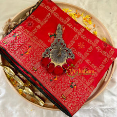 Red Semi Benarasi Saree - Kattam -VS1016