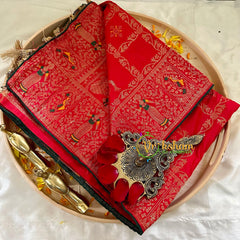 Red Semi Benarasi Saree - Kattam -VS1016