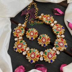Navarathna Jadau Kundan Lotus Neckpiece-J482