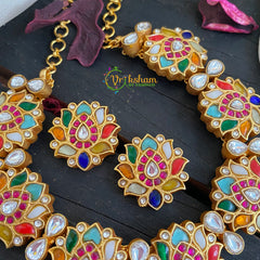 Navarathna Jadau Kundan Lotus Neckpiece-J482