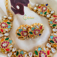 Navarathna Jadau Kundan Lotus Neckpiece-J482