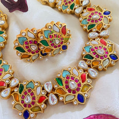 Navarathna Jadau Kundan Lotus Neckpiece-J482