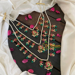 3 Layered Lotus Pendant Pearl Neckpiece-J492