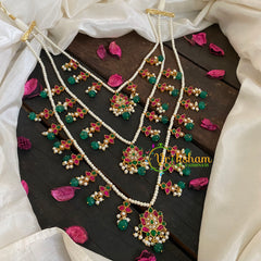 3 Layered Lotus Pendant Pearl Neckpiece-J492