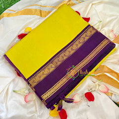 Yellow with Purple Korvai Handloom Silk Cotton Saree-VS232