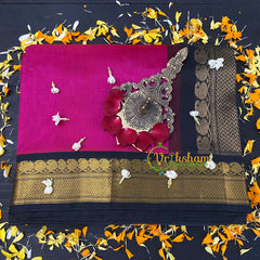 Pink with Black Korvai Handloom Silk Cotton Saree-VS54