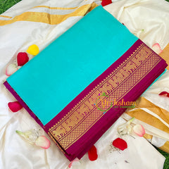 Sea Blue with Majenta Korvai Handloom Silk Cotton Saree-VS226