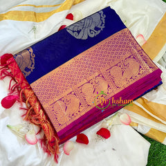 Blue Mutthu Kattam Silk Cotton Saree-VS243