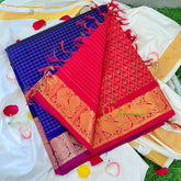 Blue Mutthu Kattam Silk Cotton Saree-VS243